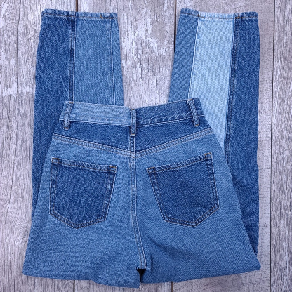 PacSun Straight Jeans Women 23 Blue Patchwork High Rise Button Fly Denim - Picture 3 of 7